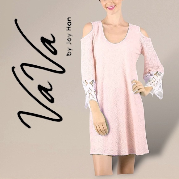 Vava x Joy Han Crochet Lace Sleeve Midi Sheath Dress Apricot Sexy Cutouts - Picture 1 of 14